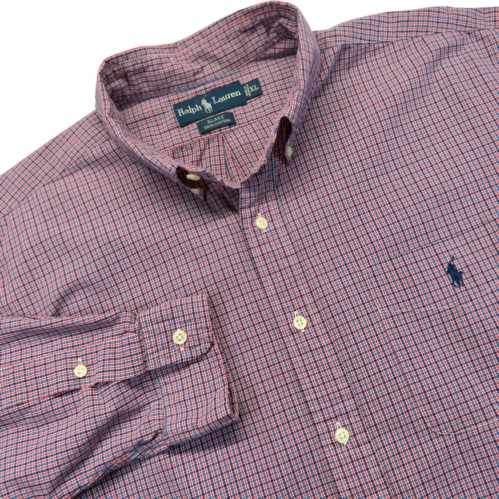 Polo Ralph Lauren Blake Button Down Shirt Mens XL Check Pocket Pony Red Blue